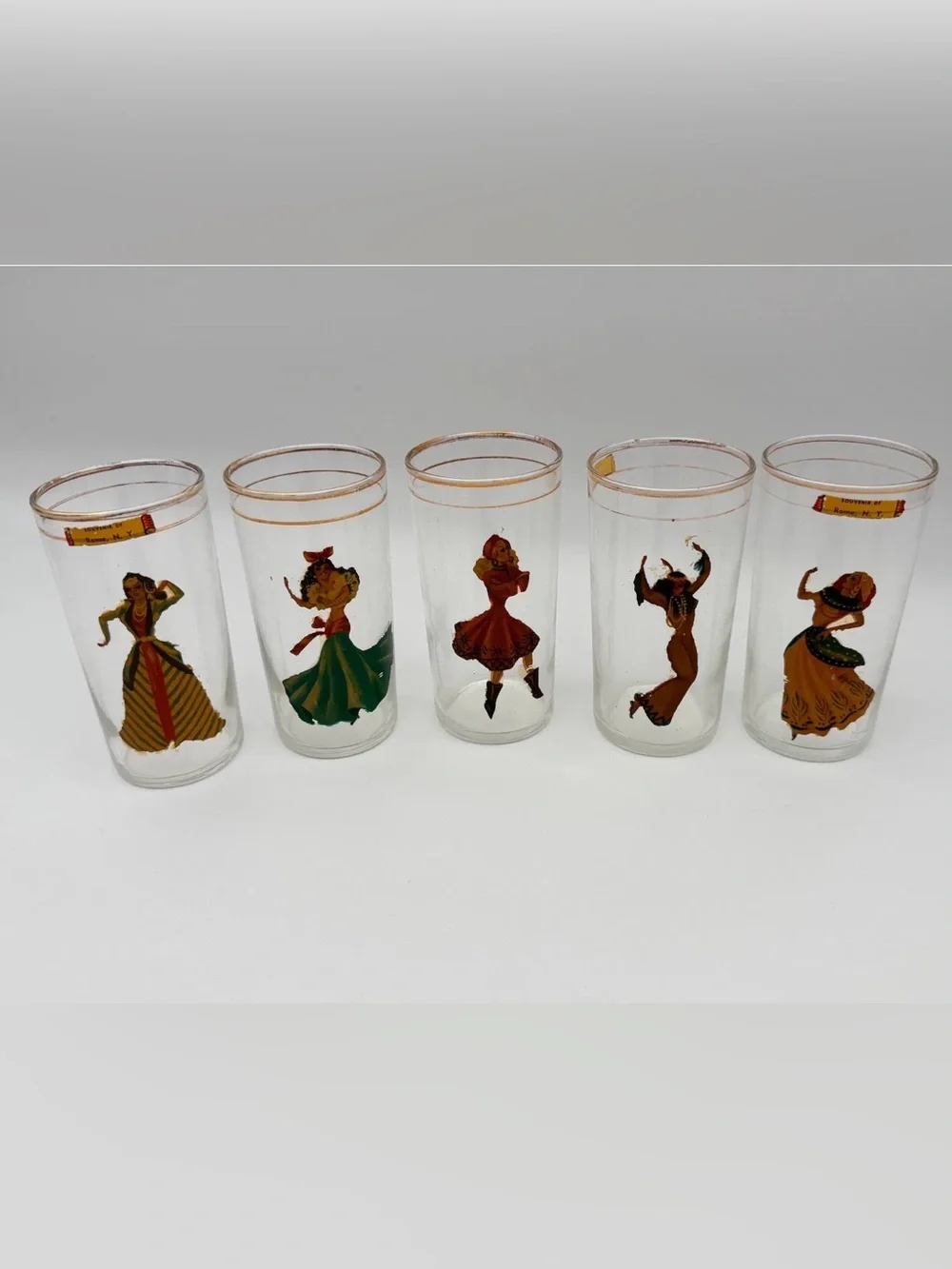 RARE Set of 5 VTG Pinup Peek-A-Boo Nude Woman Risqué Novelty High Ball Glasses